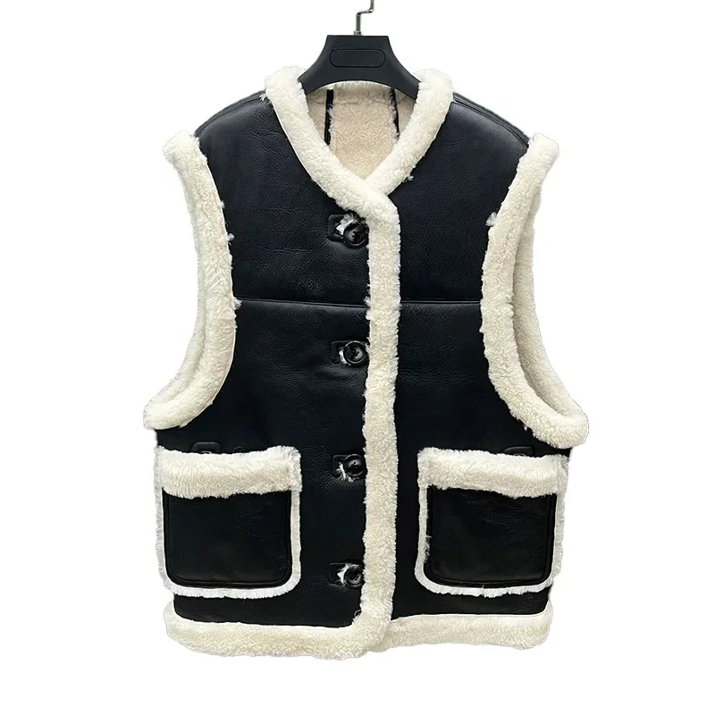 Customized Sleeveless Reversible Shearling Vest Women Real Sheepskin Leather Fur Vest