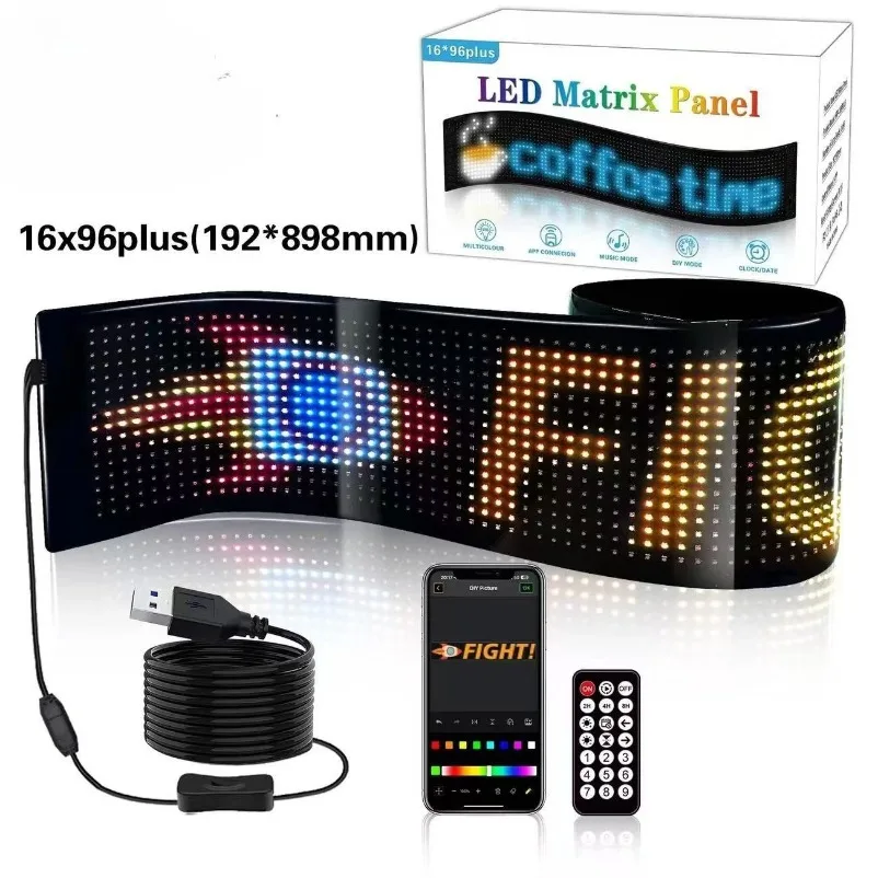 Flexible LED Display Screen APP Bluetooth Car Advertising Panel Full Color Soft Car Sticker Rear Window Scrolling Display