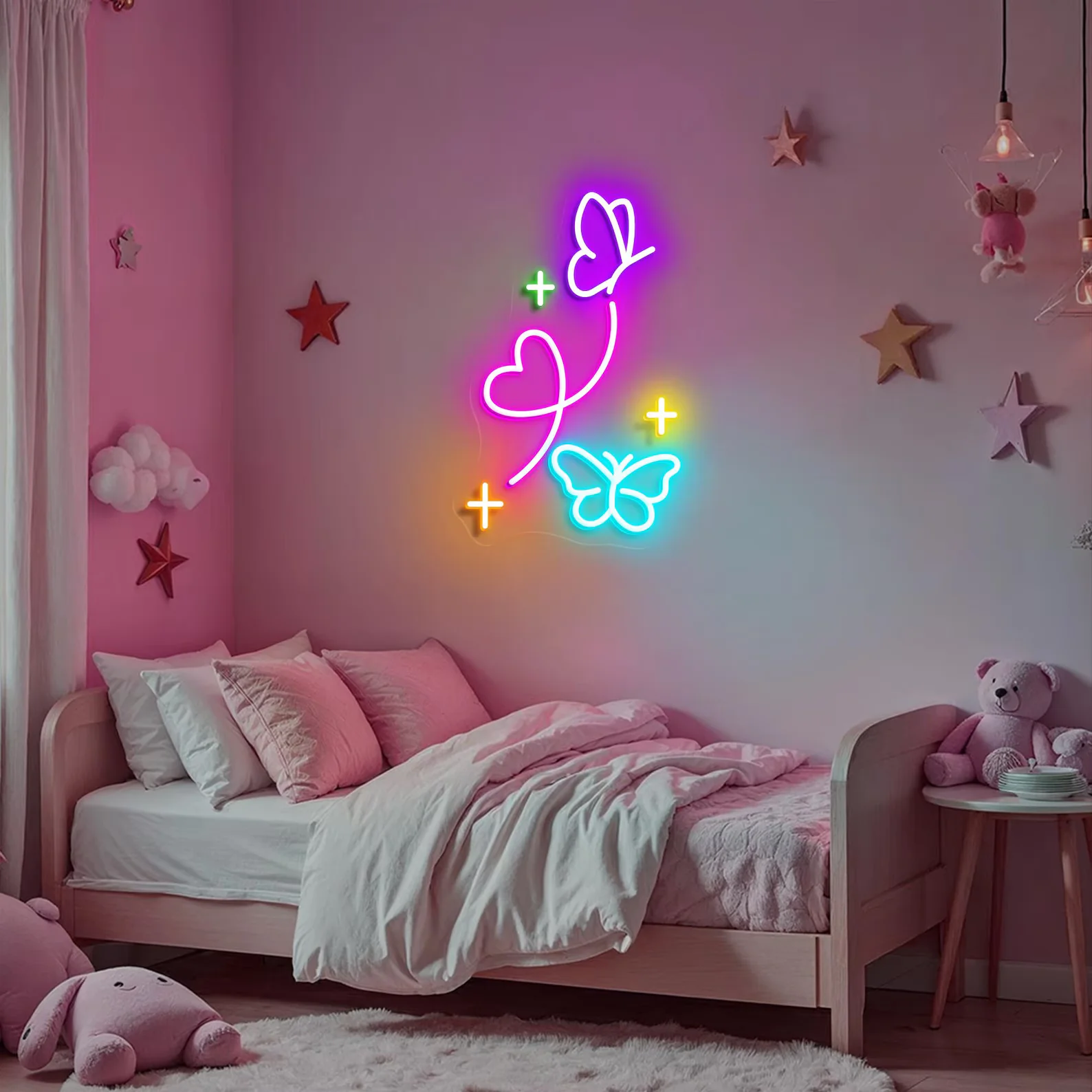 

Неоновая вывеска в форме сердца с бабочкой, эстетическая комната для девочек, милый настенный художественный декор для спальни, красочная неоновая вывеска, подарок для свадебного декора