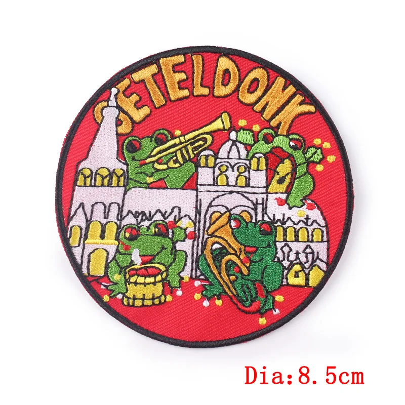 Oeteldonk Emblem Frog Embroidery Patch Netherland party Cartoon Applique DIY Iron on Patches for Clothing Sticker Carnival patch