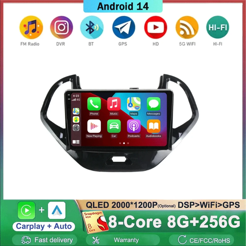 Android 14 Car Radio For Ford FIGO 2015 - 2018 Multimedia Video Player Stereo GPS Navigation WIFI Wireless Carplay Android Auto