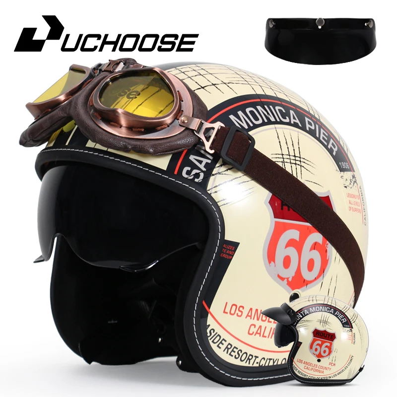 

uchoose 3/4 retro helmet, motorcycle opening Vintage Motorcycle Helmet for Men & Women, Classic Retro Open Face Design