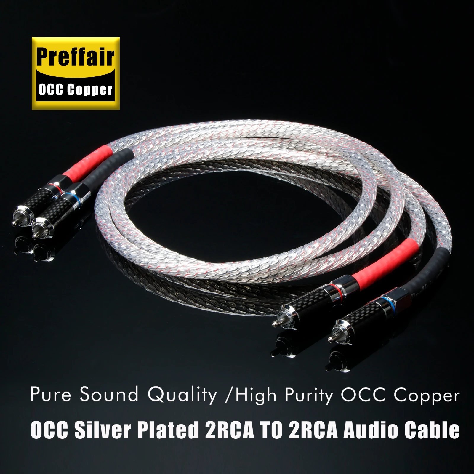 

Hifi 7N OCC Rca Cable Silver Plated Audio Cable RCA Interconnect Cable With Carbon Fiber Rhodium plating RCA Plug Connector