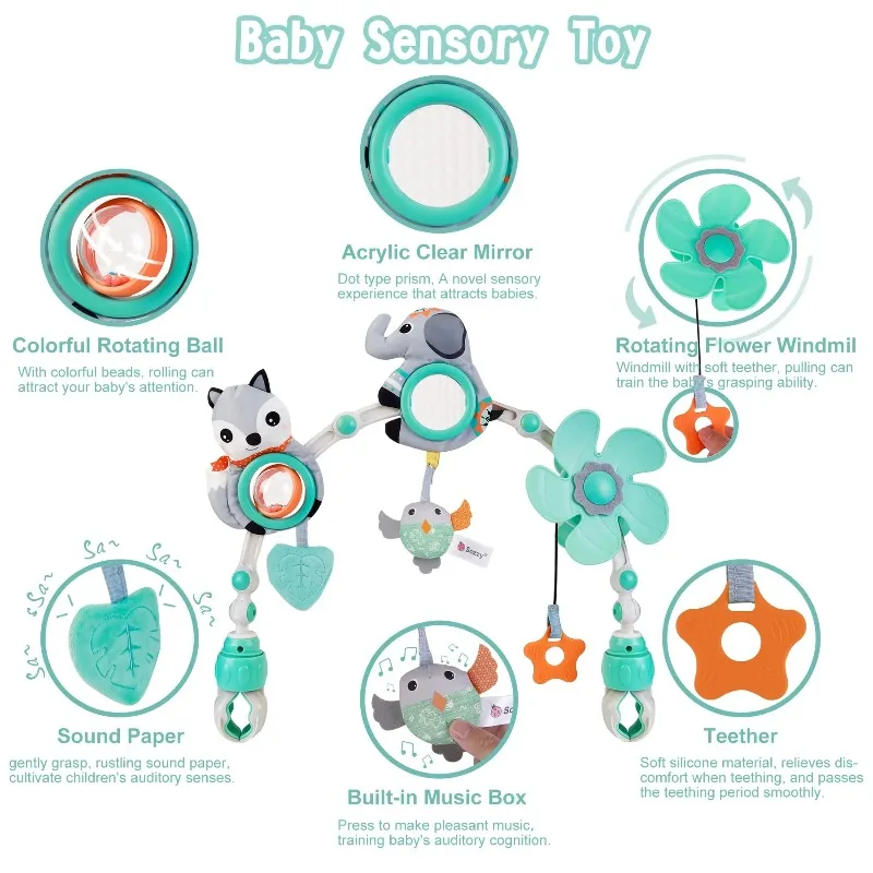 Kinderwagen Gebogen speelgoed Babybedje Mobiele bel Hangend pasgeboren babyactiviteit Zintuiglijk ontwikkelingsspeelgoed