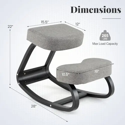 Ergonomic Kneeling Desk Chair, Upright Posture Chair with Cushion & Solid Wood Frame, Natural Relief for Neck or Back