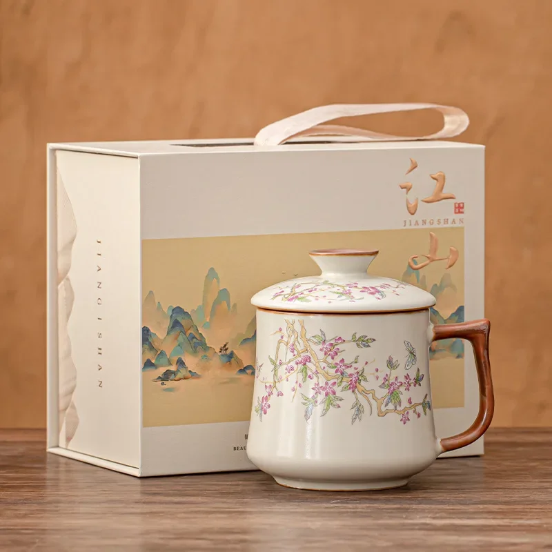 DSA high-value ceramic office cup household tea drinking water cup tea cup with lid mug gift box set gift