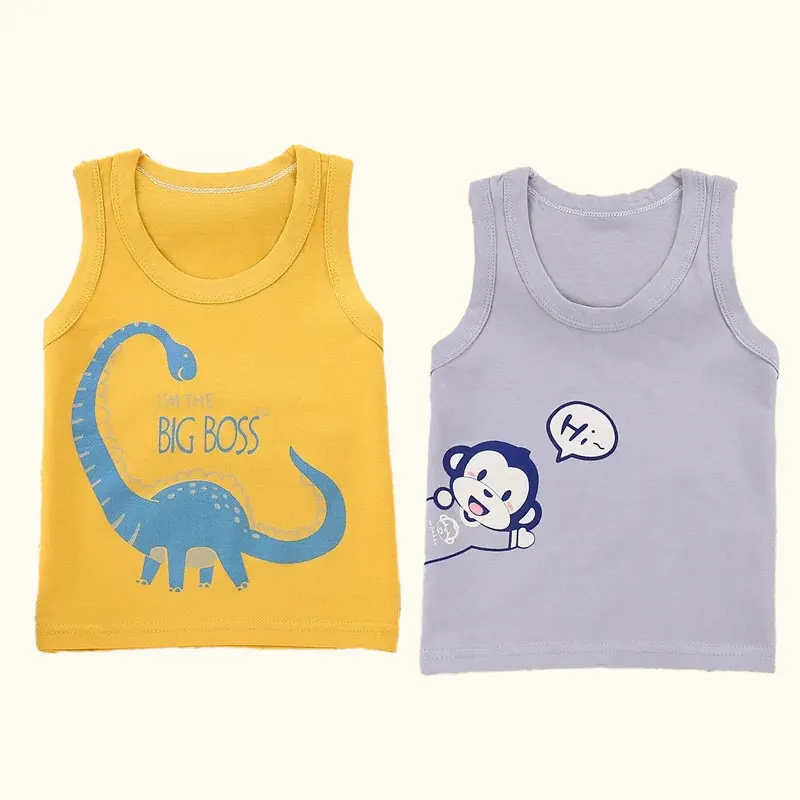 Summer Kids Tops Clothes Tank Sleeveless Breathable Cotton Children T-shirt Vest Top Clothing Outfit Cartoon Boys Girls 0-7Years