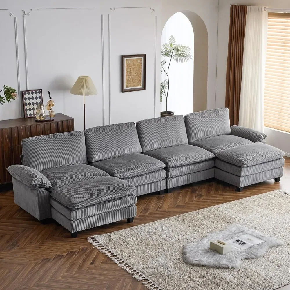 

Sofa Modular Deep Seat Sofas Couch with Ottoman, Corduroy Sofas Sleeper Comfy Upholstered Furniture for Living Room, Sofa