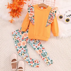 2024 Kids Girls Clothing Set Autumn Winter 2 Pcs Set Casual Long Sleeve Round Neck Girls Outfits Ruffle Children Suit 3-7 Years