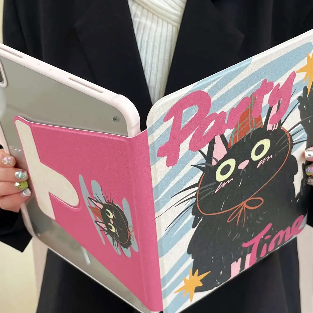 360 Rotation Protective Case For iPad 10.2 7th 8th 9th Air 1 2 4 5 10th 10.9 Mini 6 Cute Cartoon Cat Cover with Pencil Holder