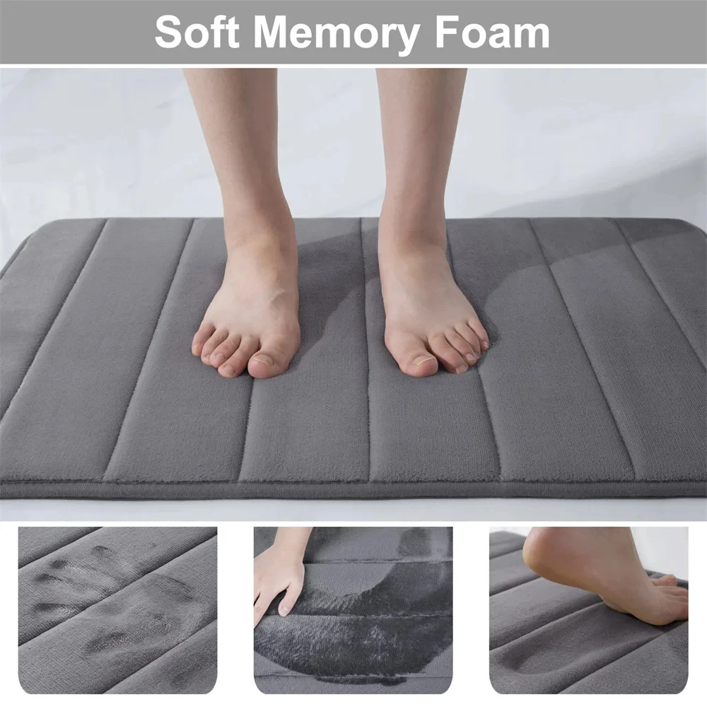 Homaxy Memory Foam Bath Mat Super Absorbent Bathroom Rug Shower Carpet Soft Coral Velvet Floor Rug Home Decoration Non-Slip Mats