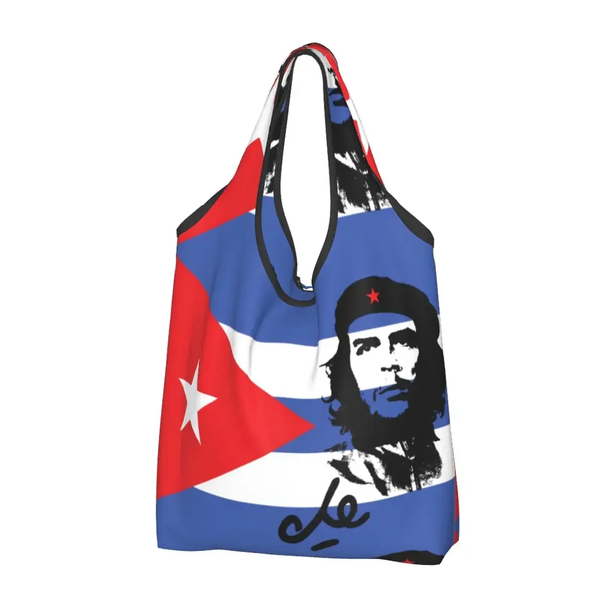 Che Guevara With Cuba Flag Shopping Bags Women Portable Large Capacity Groceries Cuban Socialism Freedom Tote Shopper Bags