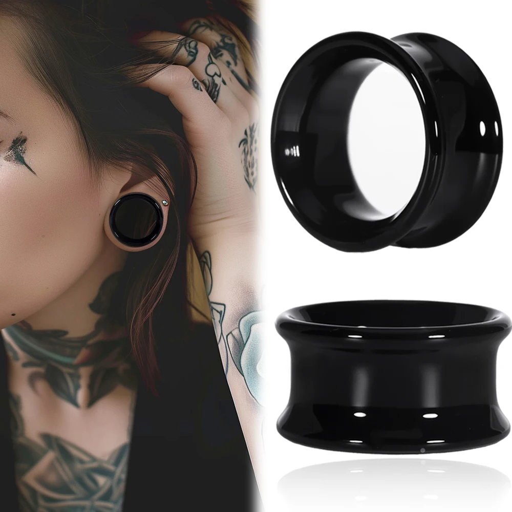2PCS  black glass Ear Gauges Tunnels Studs Hypoallergenic Piercing Women Men Body Jew 6-16mm Ear Stretcher Expander Body Jewelry
