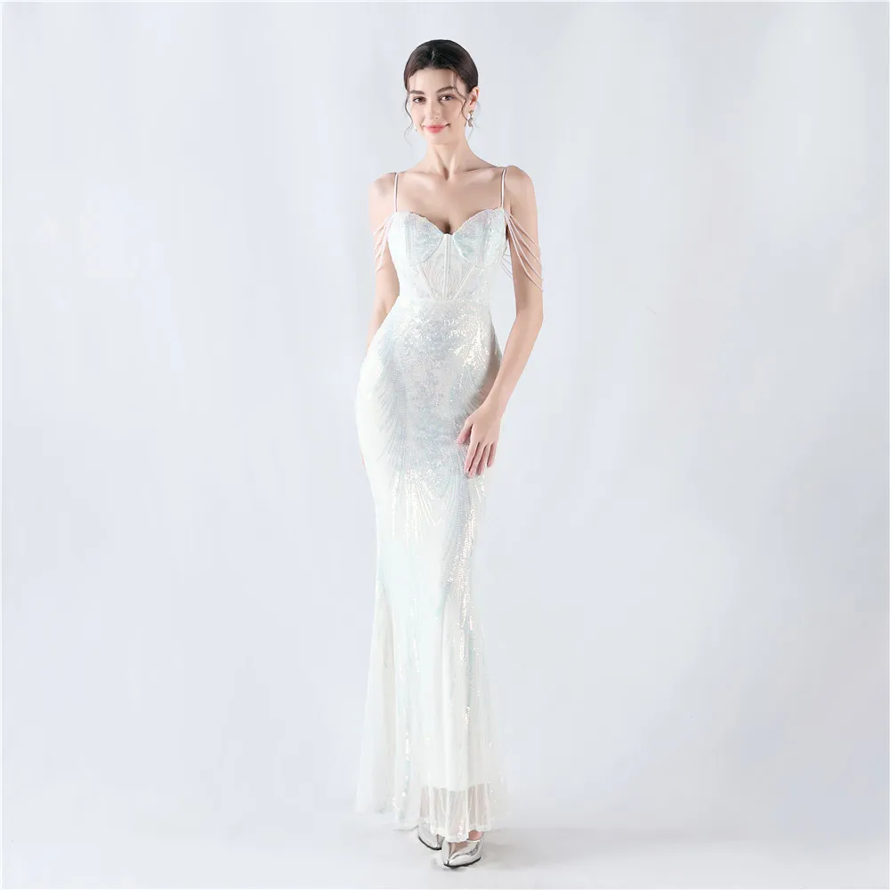 Luxury Backless Sequin Long Evening Dresses For Women Elegant Mermaid Sequins Formal Occasion Dress Prom Party Dresses