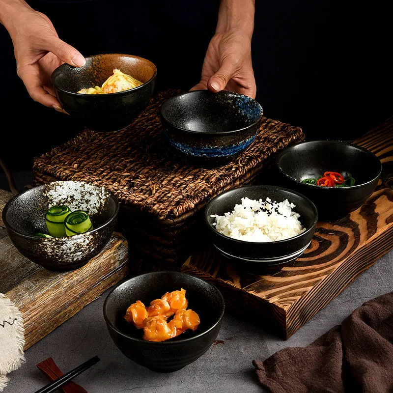 

Японская керамическая миска для риса, домашняя корейская кастрюля, японская кухня, индивидуальное творчество, коммерческое использование, утолщенная маленькая миска,