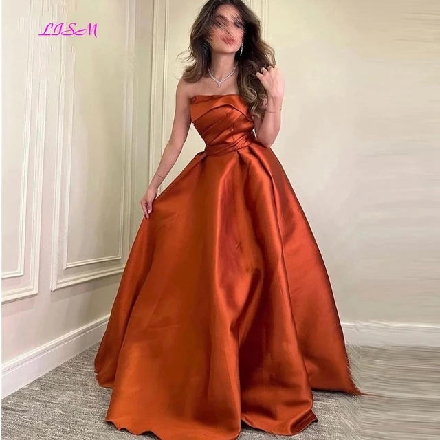 Burnt orange satin prom dress hotsell