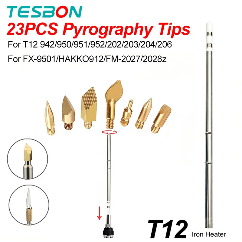 23Pcs Pyrography Tip Set Wood Burning Tool Kit with T12 Heater Ron Tip for Embossing Wedding Anniversary Halloween Christmas