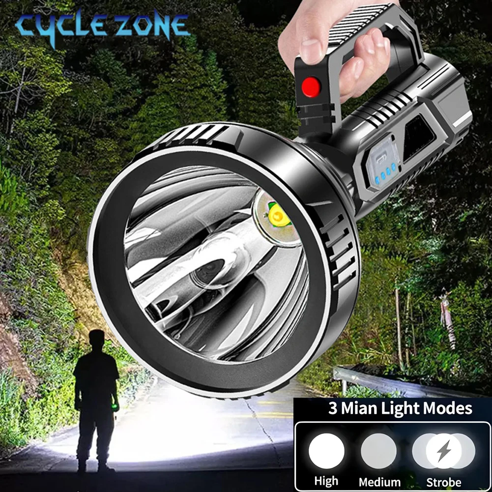 

Portable Flashlight Rechargeable LED Handheld Spotlight 3 Modes Outdoors Night Working Camping Hiking Fishing Emergency Lamp