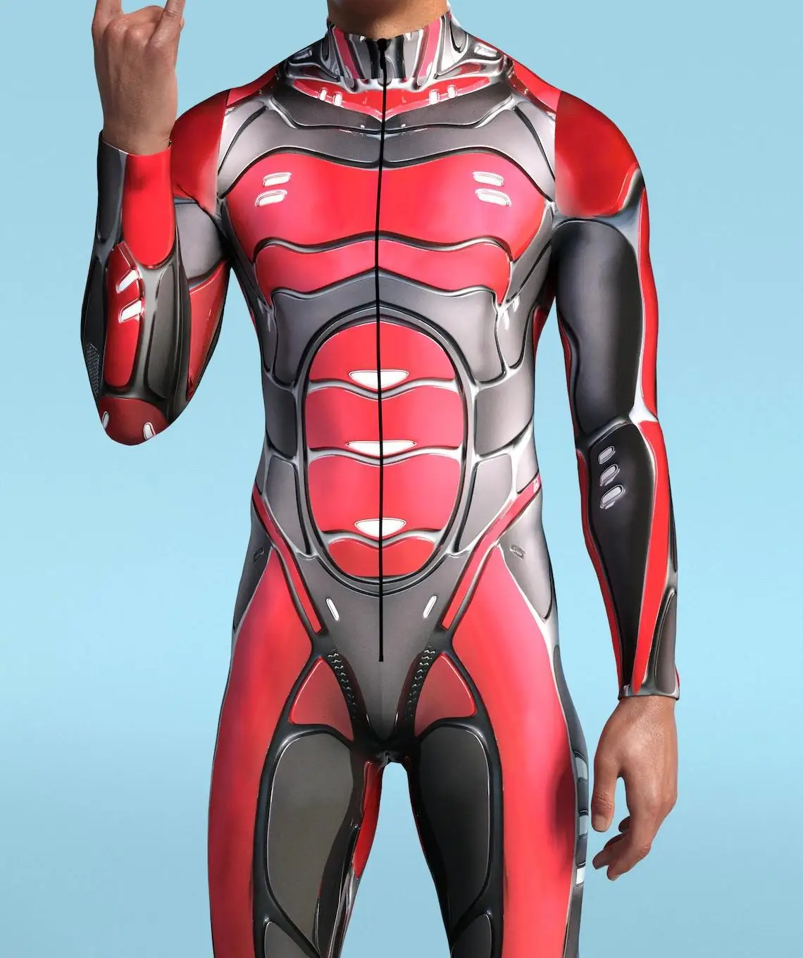 IOOTIANY Mech-Style Halloween-Bodysuit mit Aufdruck für Männer, Schlanker Langarm-Cosplay-Karnevalskostüm, Enger Jumpsuit Zentai 2026 – Detail 14