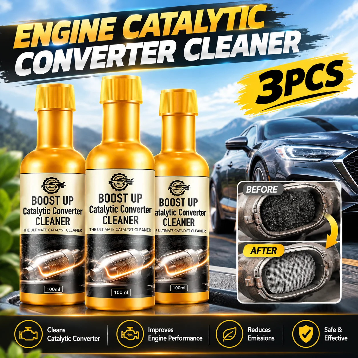 Car Catalytic Converter Cleaner Engine Carbon Clean Additive Three Way Catalyst System Deep Cleansing Fluid Auto Accessories