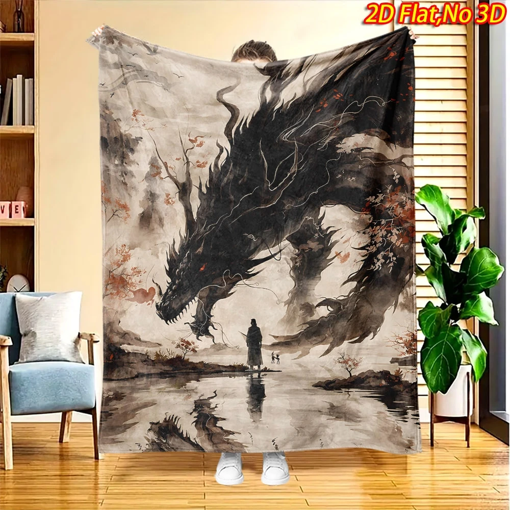 Oversized Majestic Dragon Fantasy Art Blanket Throw for Bedroom Decor Gothic Mystery Print Cozy Cinematic Bedding Gift