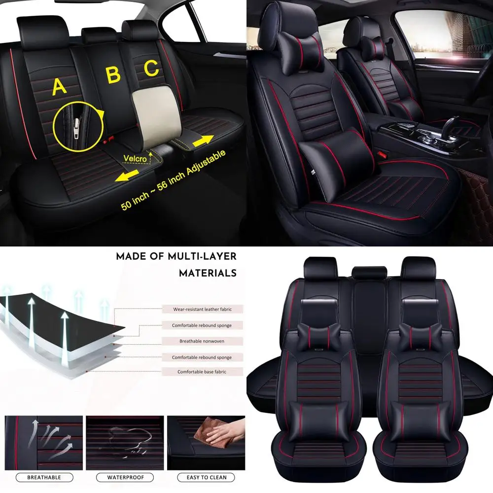 

Чехлы на автомобильные сиденья, полный комплект, автомобильные чехлы на сиденья из искусственной кожи для автомобилей, черная защита для автомобильных сидений, водонепроницаемая и дышащая, Univers