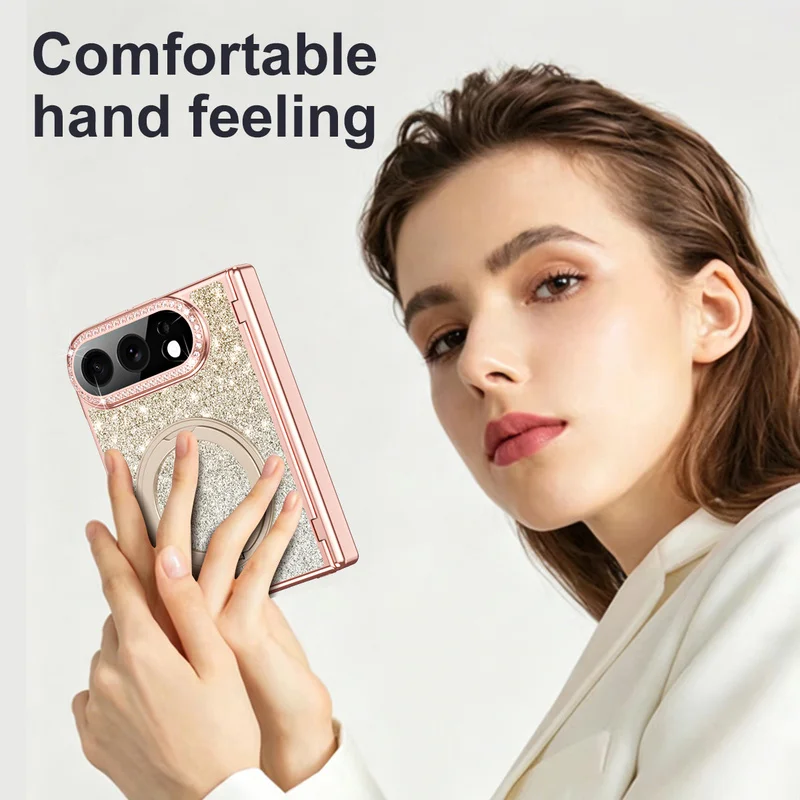 Starlight Light Luxury Glitter Case For iPhone Ultra Fold 5G  Vacuum-plated Metal Bracket Glass Protective Cover view 3