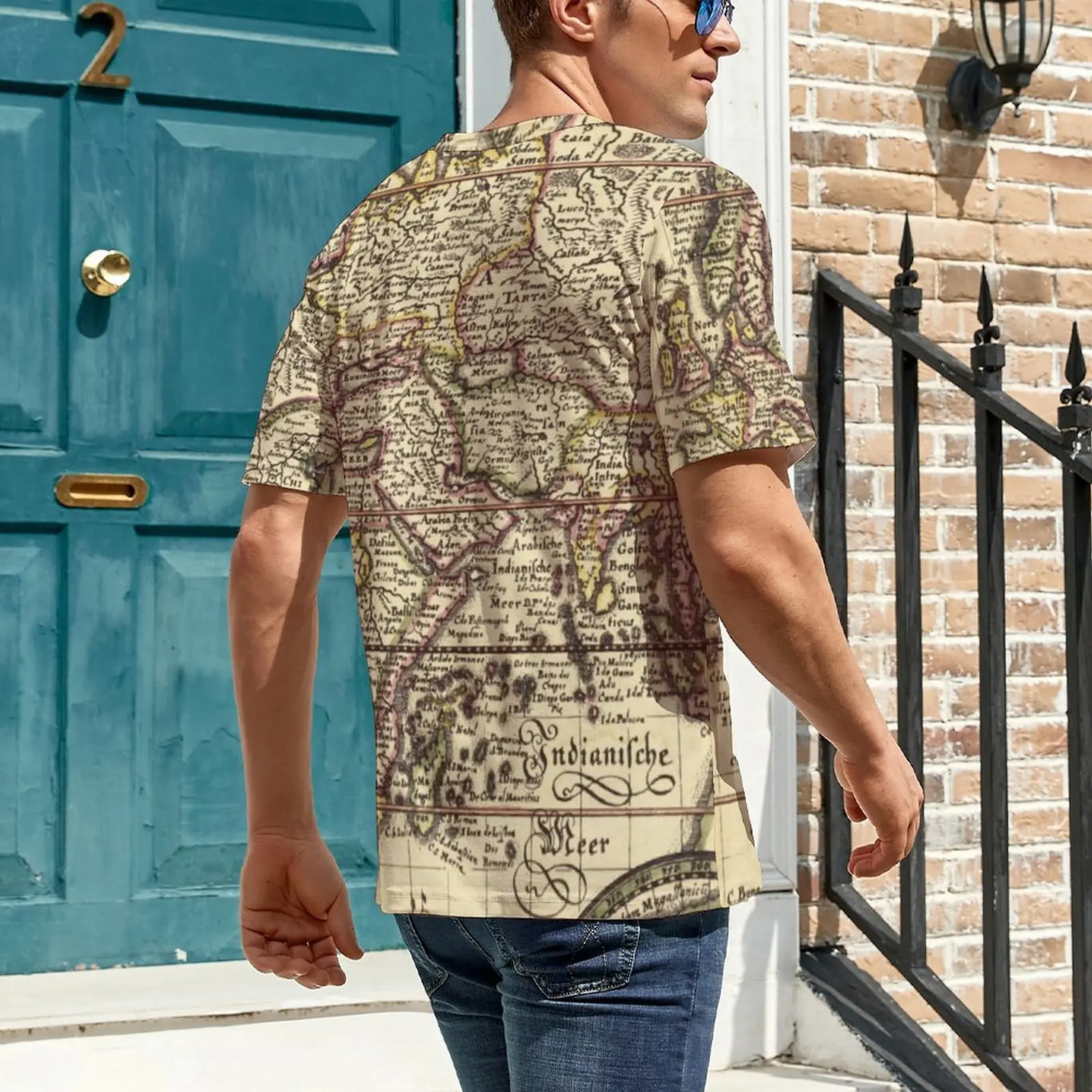 Men Vintage Map T Shirt Victorian Print Fashion T Shirts Short Sleeve Custom Tshirt Cheap Summer Funny Oversized Clothes
