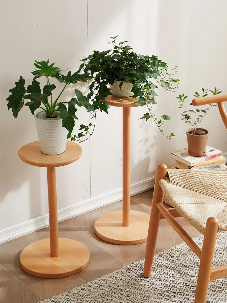 Nordic simple flower stand, beech wood, single pot shelf, floor-to-ceiling flower table, creative green plants, balcony, living