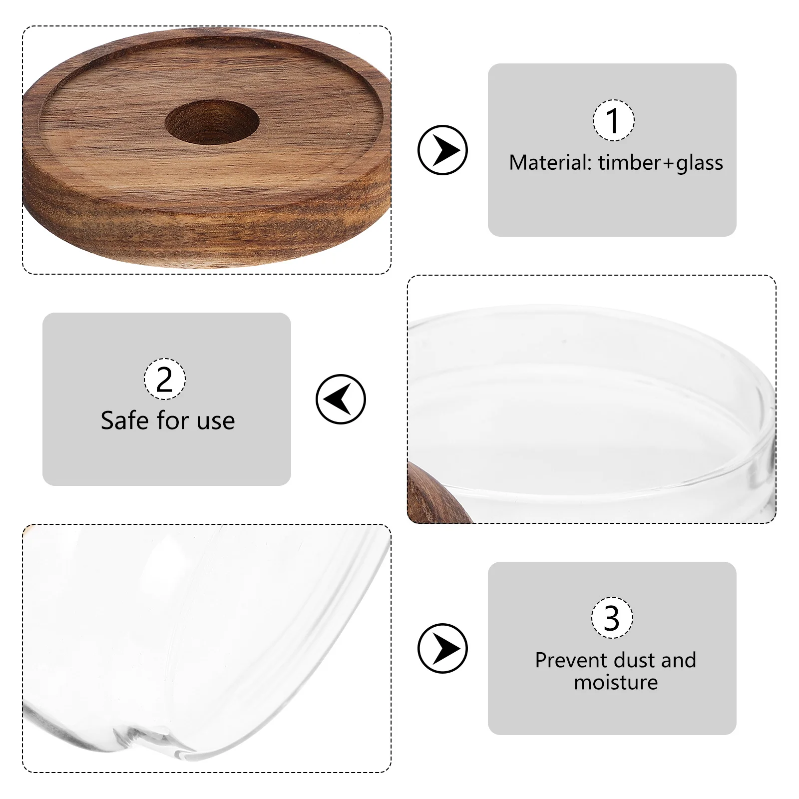 

1Pcs Beech Wood Sealed Glass Food Storage Jar Clear Container for Kitchen Tea Candy Grains Wooden Cover Glass Jar