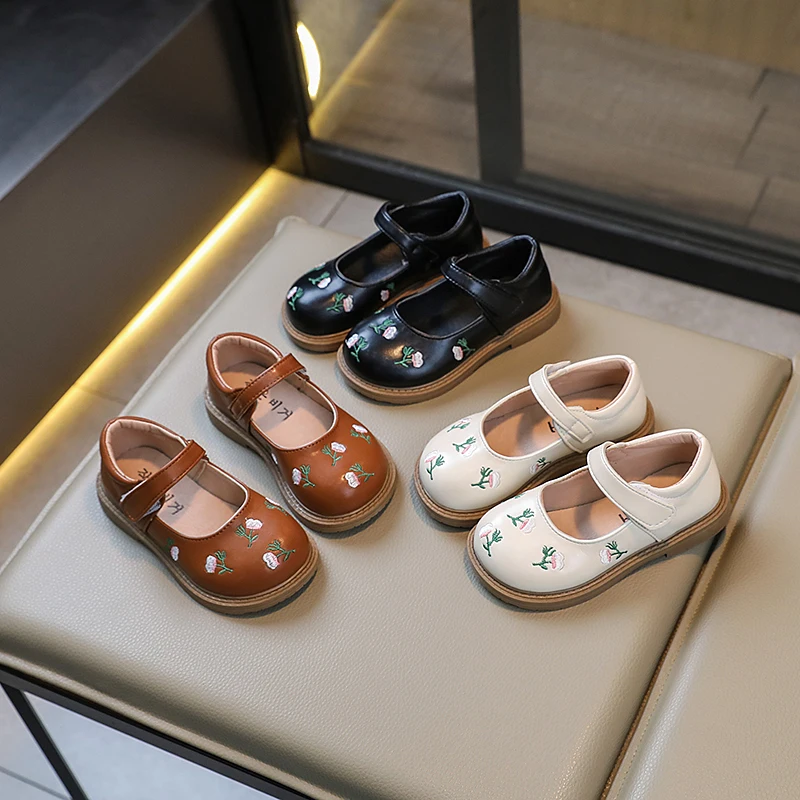 Girls Oxfords 2025 Spring Autumn Kids Soft PU Leather Shoes For Girl Small Cute Flower Children Princess Shoes Mary Jane Flats