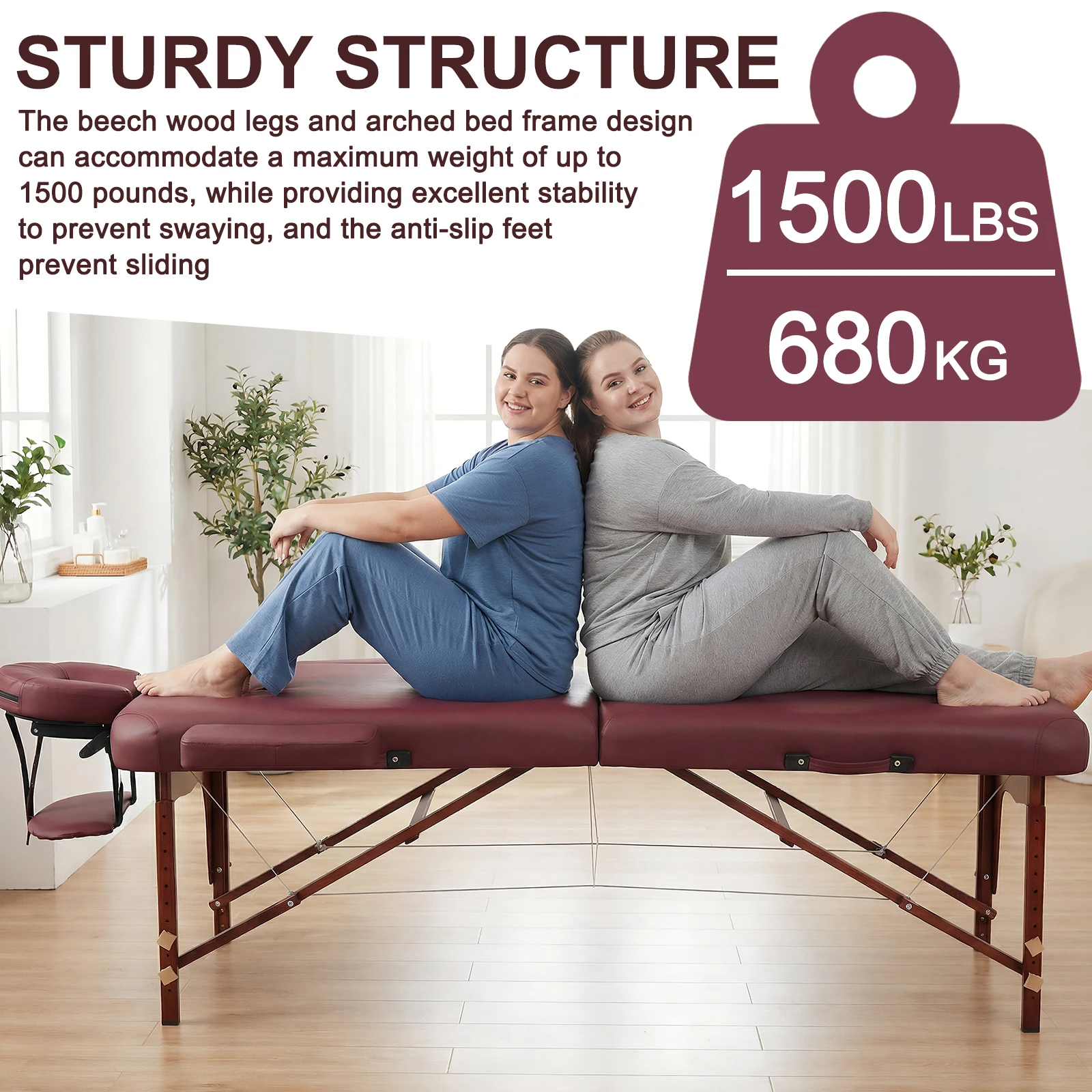 

Spa Lash Bed Portable Reinforced Wooden Leg 2 Folding Lightweight Height Adjustable Hold Up To 1500LBS with Carrying Bag