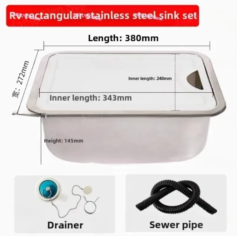 

RV Modified Small Square Sink 304 Stainless Steel with Lid Vegetable Washing and Hand Basin Cutting Board Space Saving