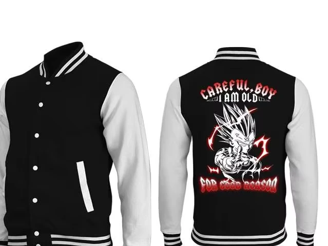 لعبة دراغون بول 2025 جديد فيغيتا البرق هالة الفن والنص تحذير طباعة قطعة واحدة البيسبول سترة الرجال عادية الخريف/الشتاء