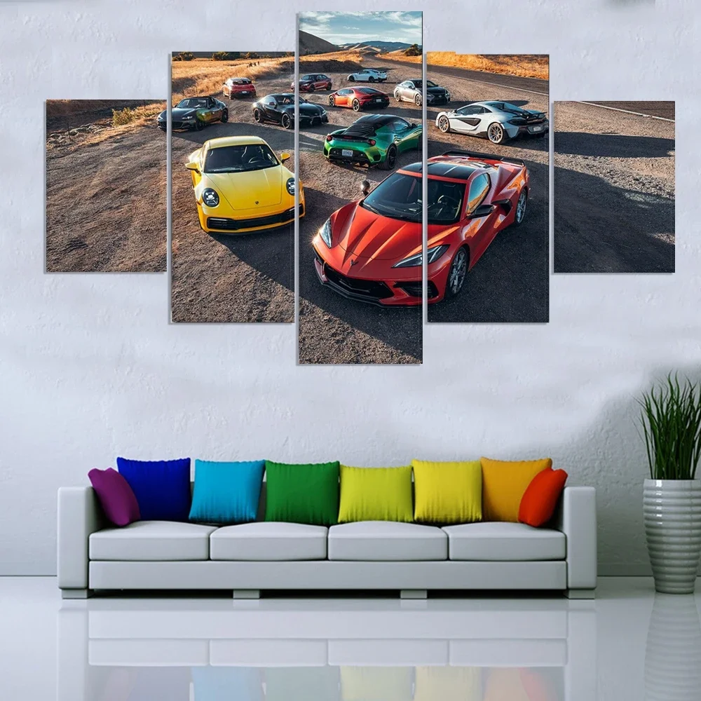 No Framed Canvas 5Pcs Chev Lambor Luxury Super Sports Car Wall Posters Pictures Paintings Home Decor Accessories