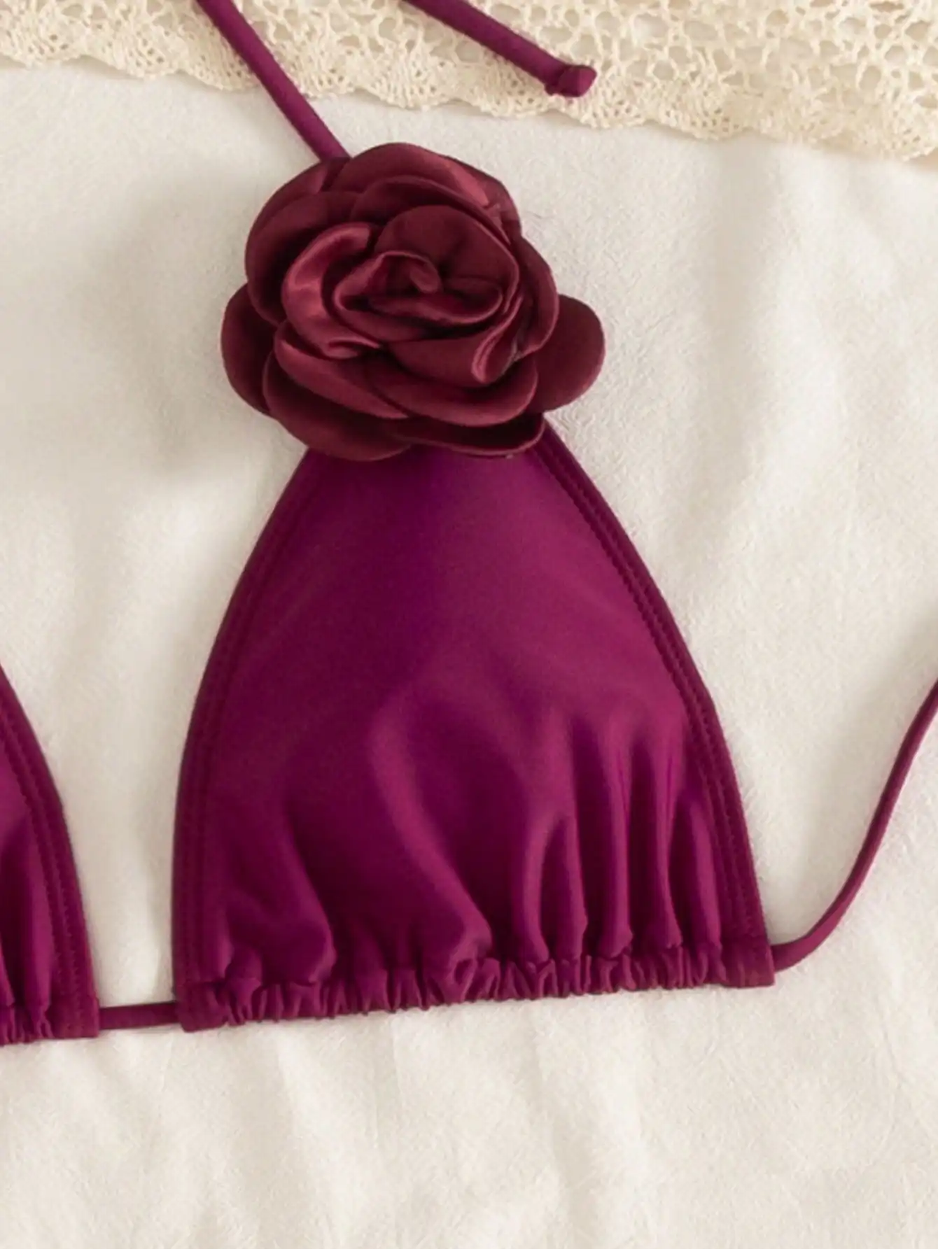 

Purple Floral 3D Rose Bikini Set With Asymmetrical Ruffle Mesh Skirt