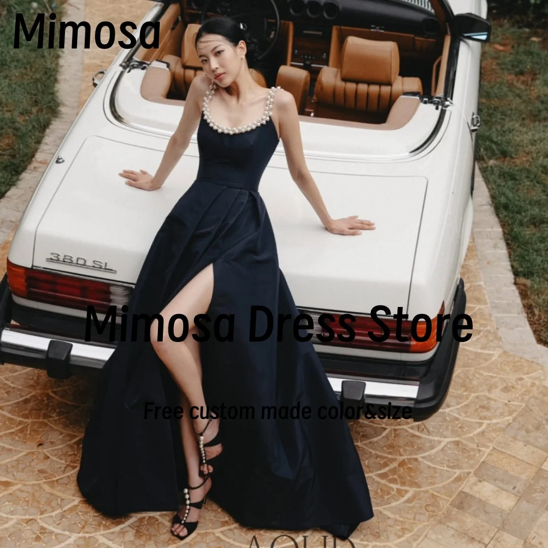 

Mimosa Side Slit Prom Dresses Pearls Neckline Sexy Back Evening Party Korea Girls Bespoke Gowns 이브닝 파티 드레스 Customized