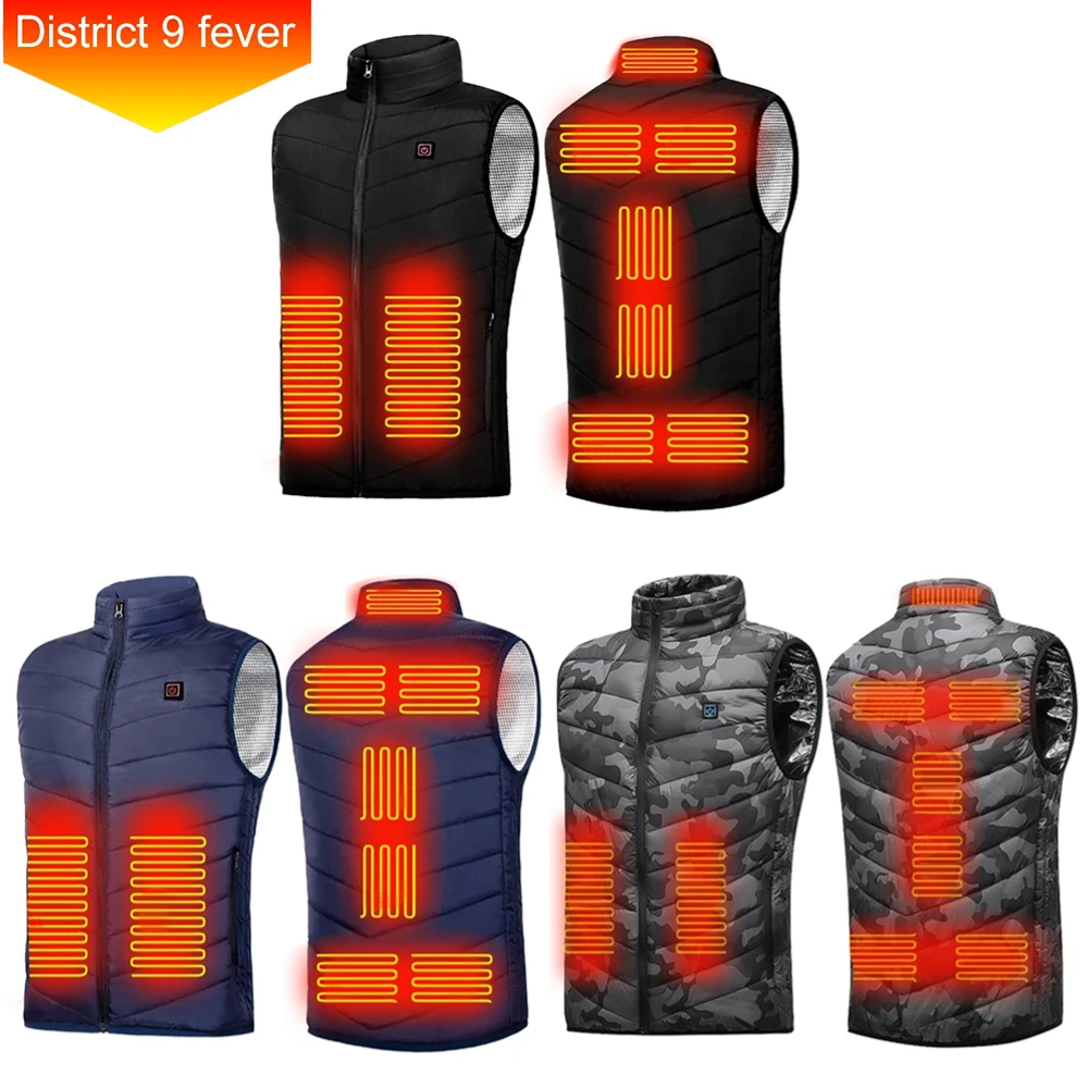 Men Women Winter Warm Heating Jackets 9 Heating Areas Smart Electric Heated Vest Waterproof Thermal Clothing Outdoor Sportswear