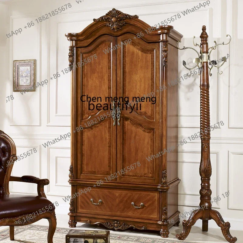 ss8350 American solid wood wardrobe two doors master bedroom small wardrobe simple luxury wardrobe double door storage cabinet