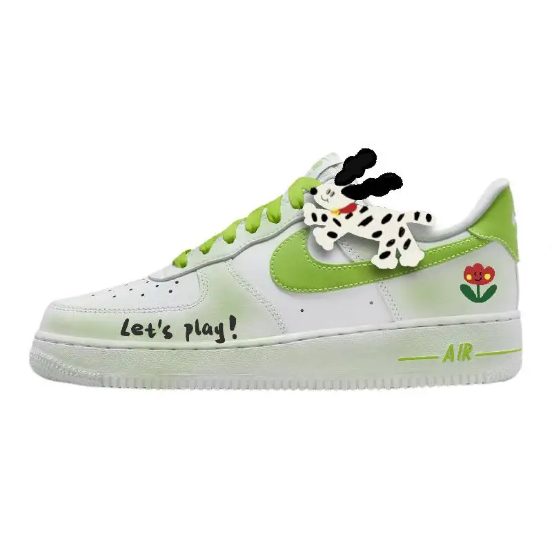 [Счастливый щенок на заказ] Nike Air Force 1, ударопрочные быстросохнущие низкие туфли для скейтборда, женские белые, зеленые