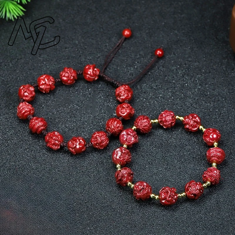 Customized Natural Red Cinnabar Chinese Zodiac Beads Bracelet Jade Round Hand Weaving Jewellery Fashion Woman Luck Amulet New