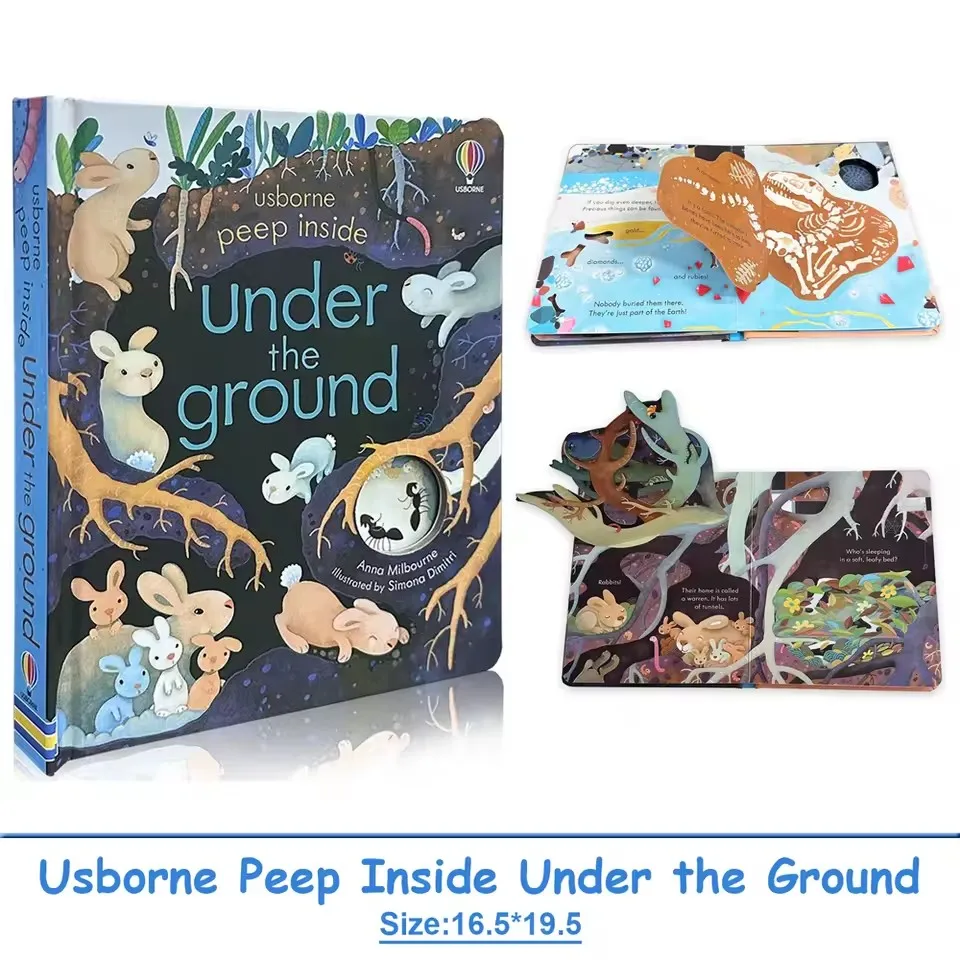 Usborne Peep Inside Under The Ground Picture Book for Kids Baby 3D Flap Parent-child Interaction Educational English Books