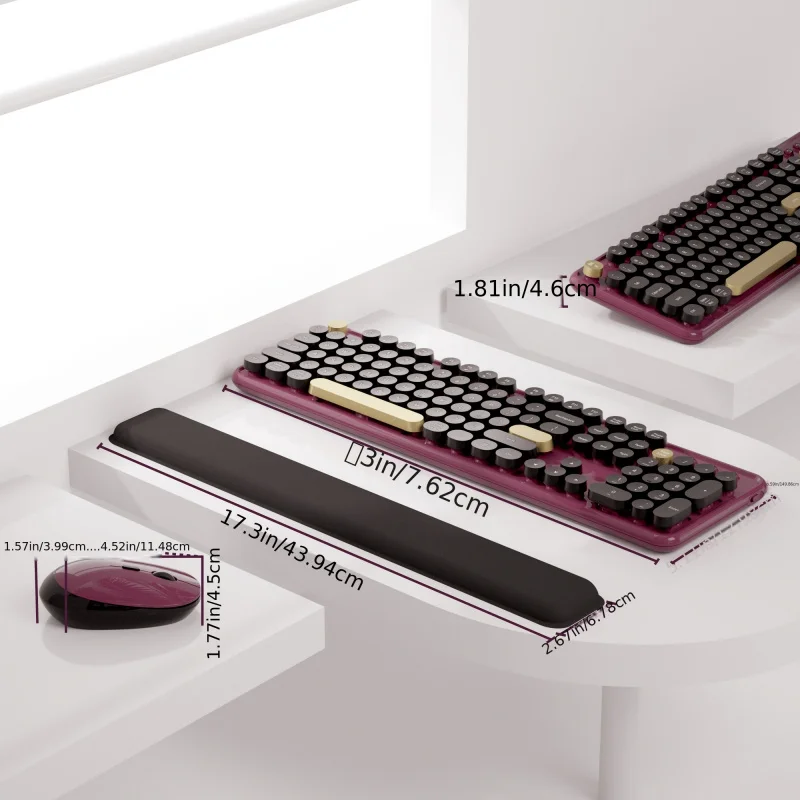 Wireless Keyboard and Mouse Combo，Purple and Black Retro Round Keycaps，Optical Mouse with，Ergonomic Design for Computers and