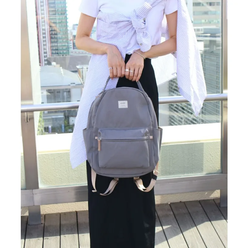 Anello Nylon Color‑Block Backpack Women Multi‑Purpose Mommy Bag Laptop Compartment Middle Student Schoolbag for Travel Daily Use