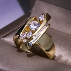 Luxury S925 Silver Gold Color Geometric Shape Women Rings Hiphop Party Stylish Female Finger Dazzling Lady's Fashion Jewelry