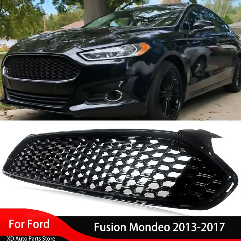 For Ford Fusion Mondeo 2013-2017 Honeycomb Front Bumper Grille Mesh Replace Accessories Gloss Black Air Intake Grille Auto Parts