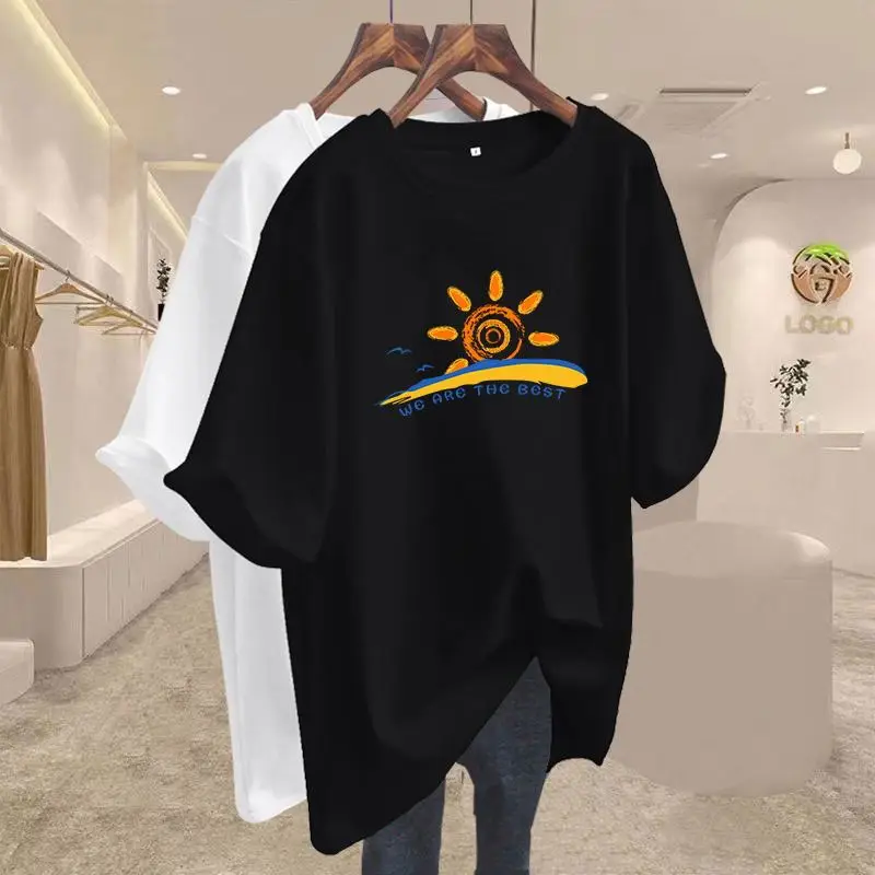Summer Fashion Hand-Painted Natural Scenery Printing T-shirt Women Casual Loose Pure Cotton Short Sleeve Top Tee Basic Pullovers