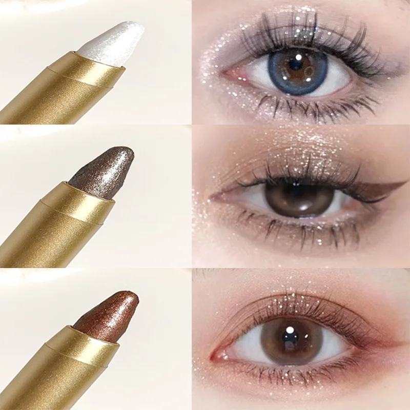 Matita per ombretti perlescenti a doppia estremità pigra, ombretto glitter impermeabile, contorno, matita per ombretti setosi illuminante