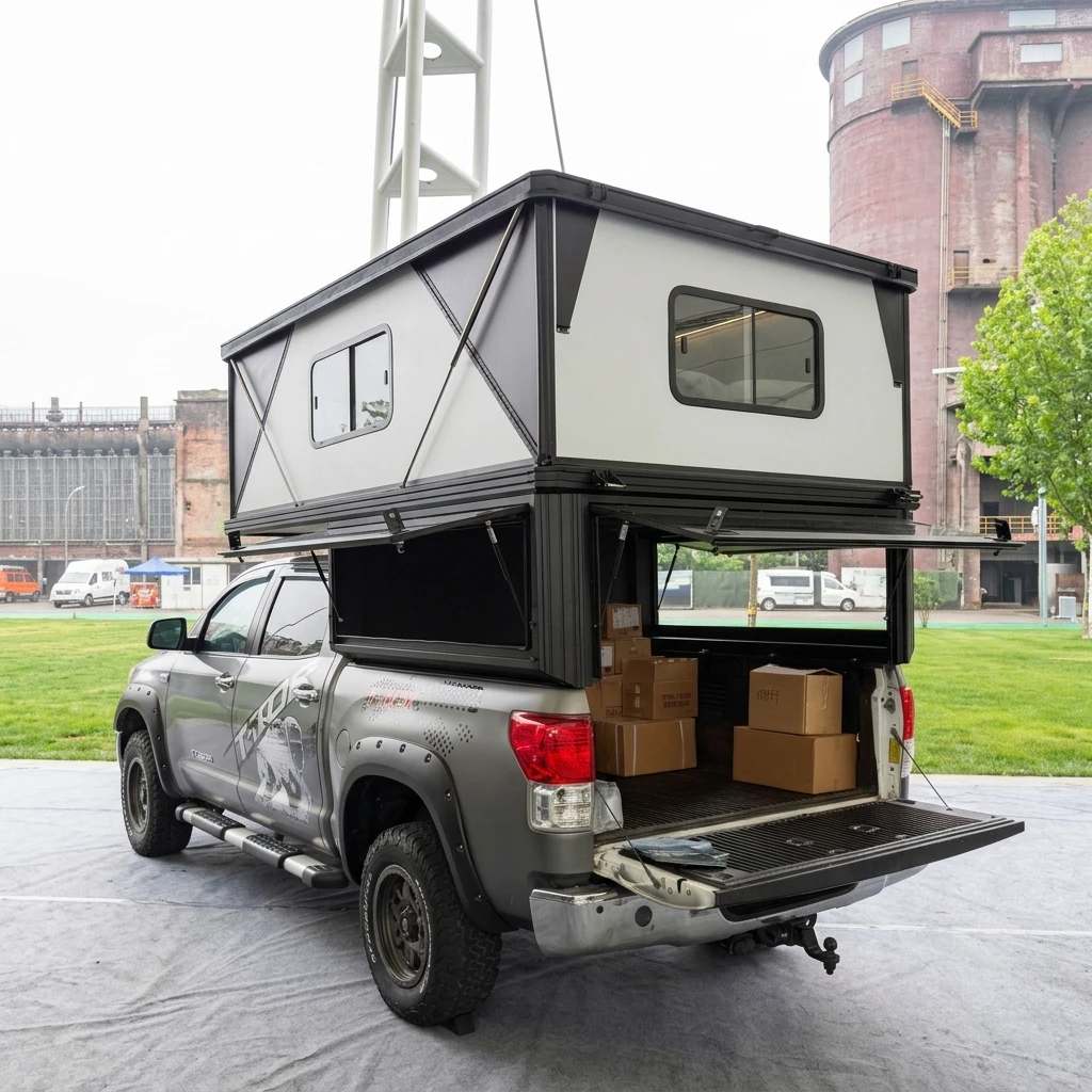 Slide-on Camper Box, for 4x4 Pickup Truck Bed, Lightweight 4-Season Camping Shell, Off-Road Hardtop Cabin, Overland Travel RV