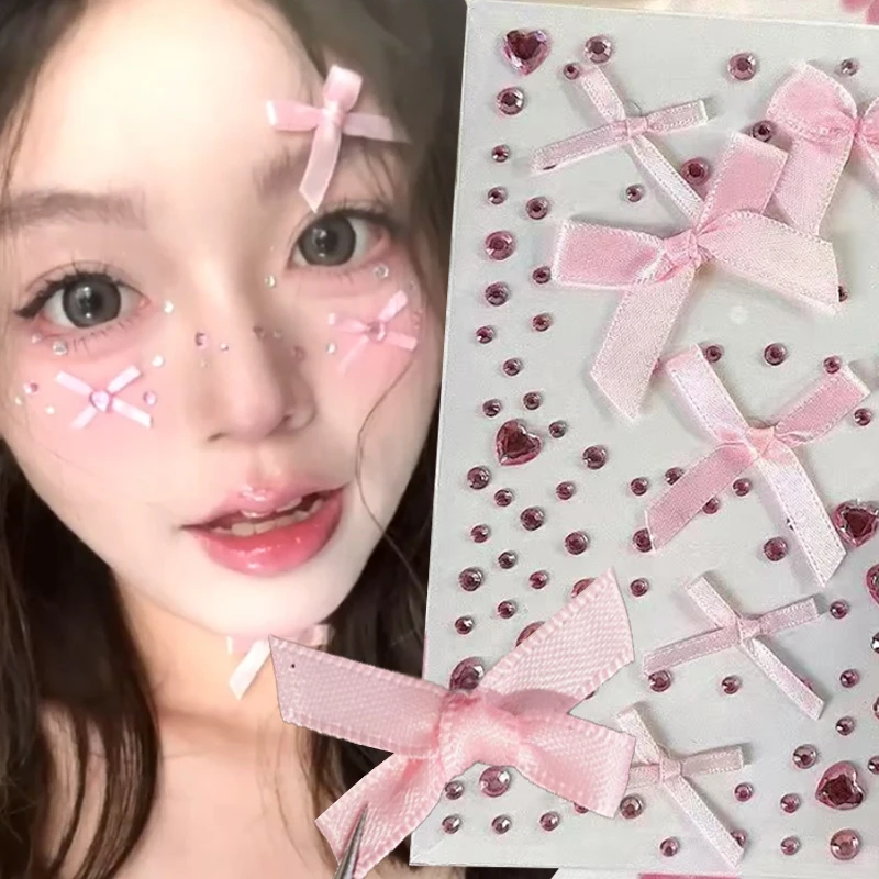 3D Face Crystal Diamond Stickers Rhinestone Ribbon Bow DIY Sparkly Eyes Face Makeup Sticker Temporary Tattoo Sticker Makeup Tool